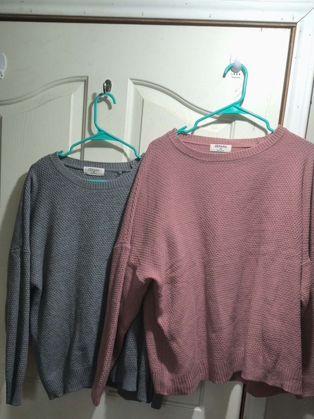 Zenana Outfitters Waffle Knit Crewneck Sweaters - Dusty Rose & Slate Gray